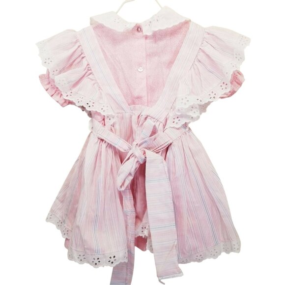 Mini World 2T Pink Stripe Dress Vintage Eyelet Lace 4T Pinafore Prairie Floral - Picture 5 of 8